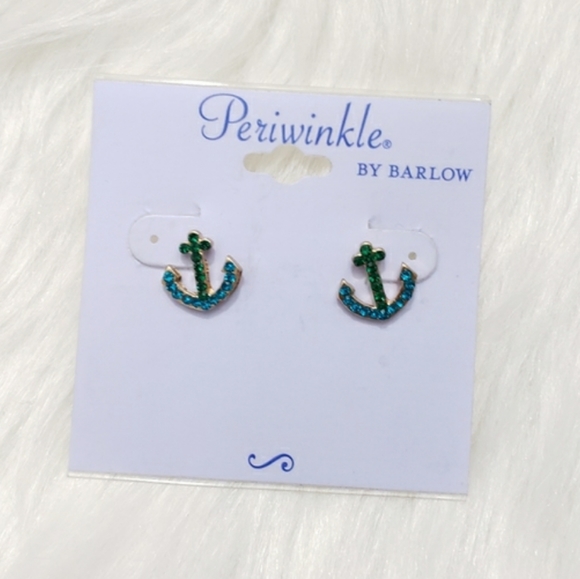NEW Periwinkle by Barlow Turquoise & Green Anchor Rhinestone Post Earring - Picture 2 of 5